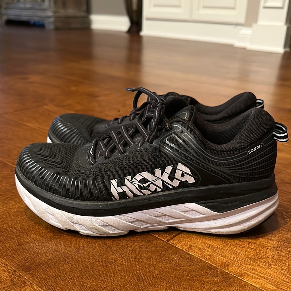 Hoka Bondi 7 Black and White Sneakers